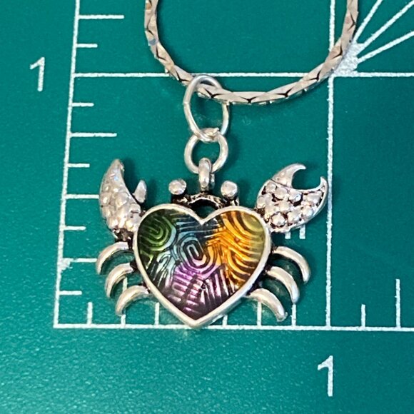 Crab Necklace Silver Plated 19" Enamel Sea Life Beach Island Zodiac Cancer - Picture 9 of 9